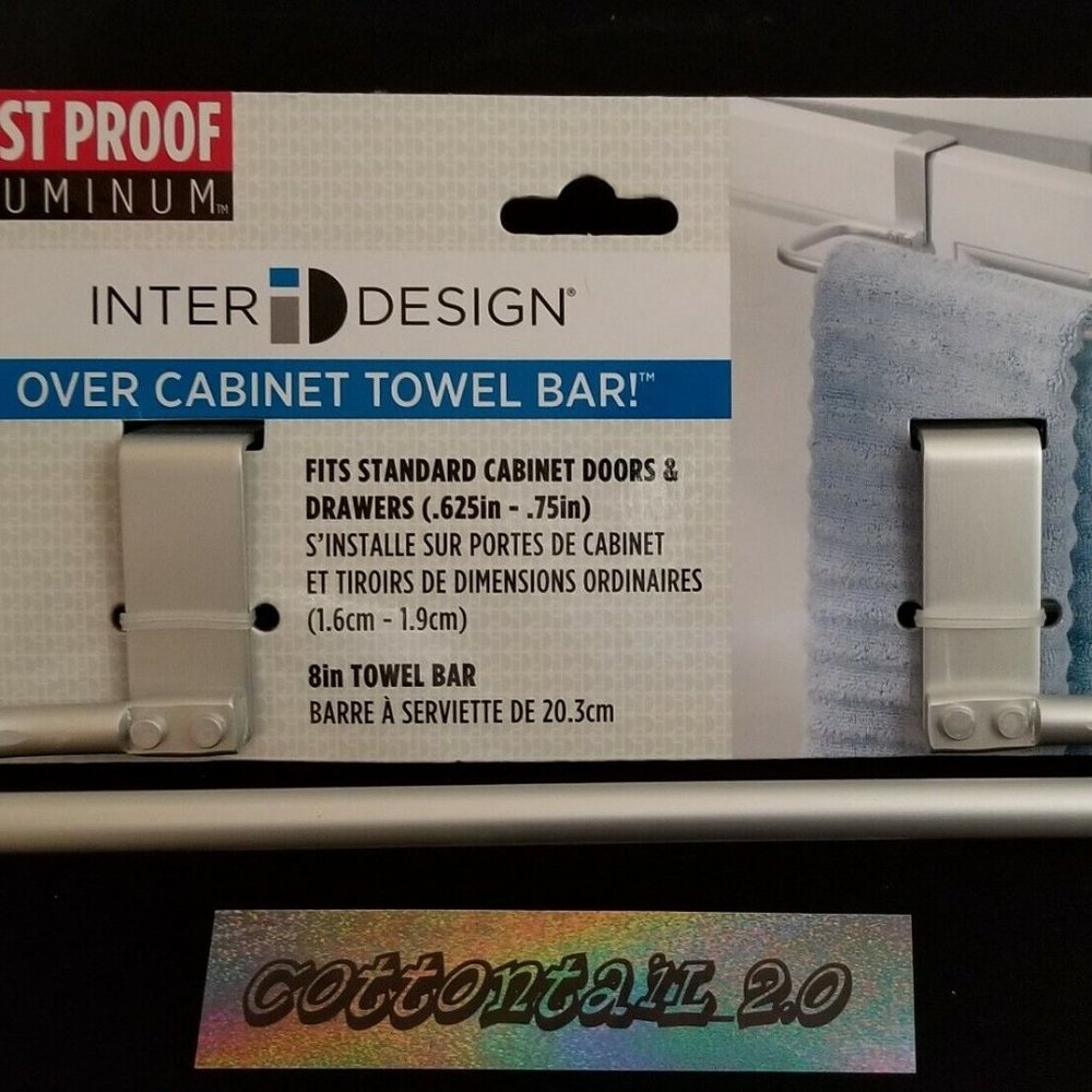 NEW Inter Design Over Cabinet Towel Bar! 8 inches Rust Proof Aluminum 22310